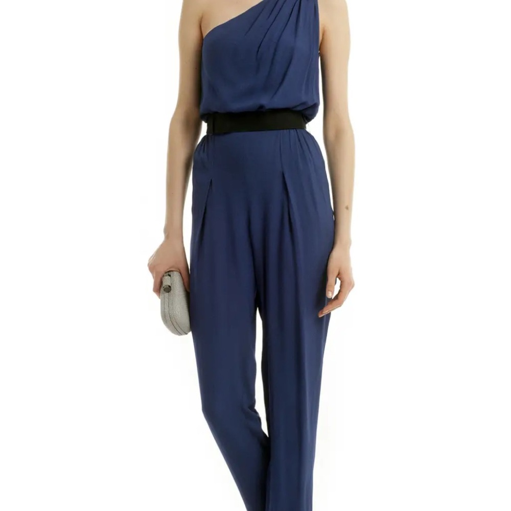 Halston Heritage Women’s Royal Blue One Shoulder‎ Jumpsuit Evening Cocktail Sz 4